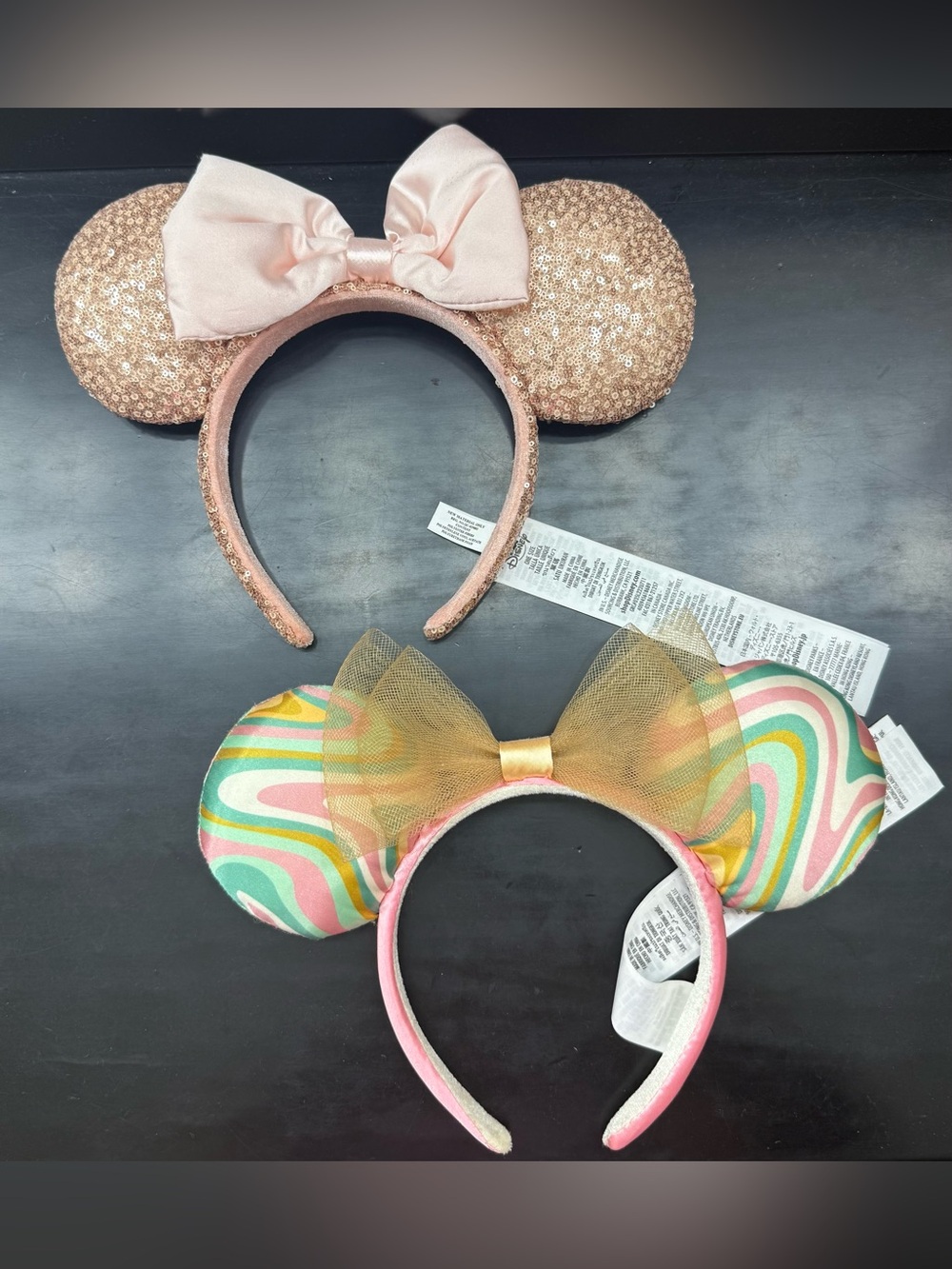 Disney Rose Gold Sequin Ear Headband & Pastel Swirl Headband Bundle